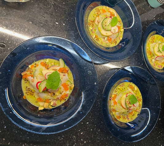 Crudo på hälleflundra